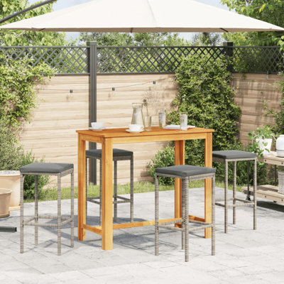 Wildon Home® 5 Piece Patio Bar Set Solid Wood Acacia And Poly Rattan