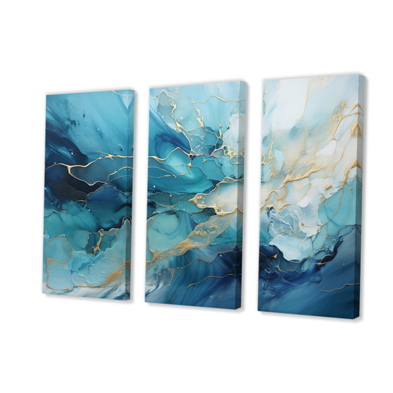 «Oceanic Collage I», impression de 3 pièces, H 40 po x l 60 po x P 1 po, Wrapped Canvas