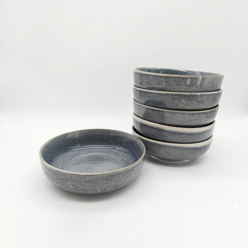 Reactive Ash Blue Glaze Dinnerware Cereal Bowl 4pc Set 16cm