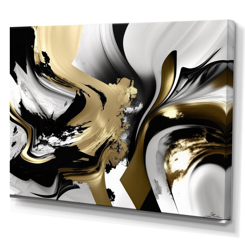 Golden Wave Reflections II - Art mural encadré abstrait, H 30 po x l 40 po x P 1,5 po, Toile tendue
