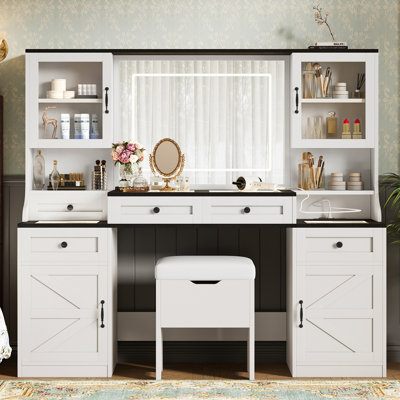 Bureau de coiffeuse avec miroir et lumières DEL Farmhouse