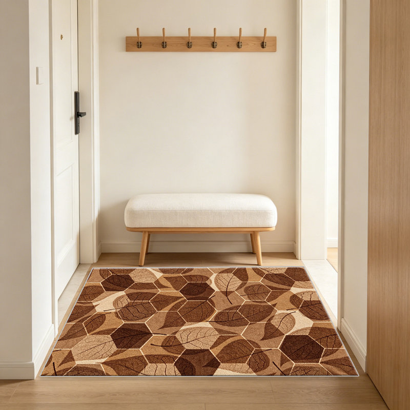 Brown Beige Leaf Geometric carpet-easy to clean, machine-washable, soft and comfortable; suitable for door mats, kitchens, living rooms, bedrooms, corridors, and laundry areas. Easy to clean, durable carpet for home decoration.
