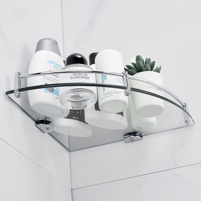 Carlena 2 Piece Triangle Glass Corner Shelf, Silver