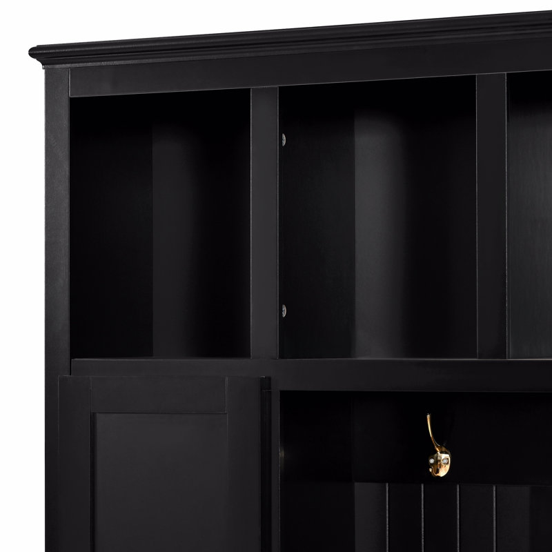 Arbre d'entrée avec porte-manteaux, banc à chaussures et armoire de rangement, Noir antique