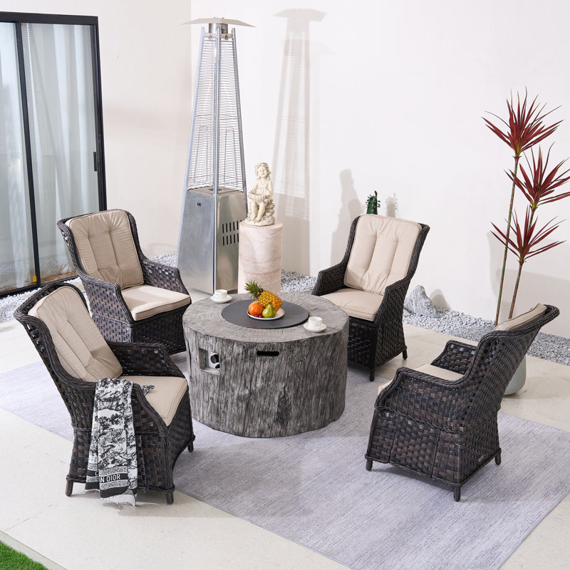 Nouriah 5-Piece Multiple Chairs Seating Group With Cushions, Beige, Gray/Brown