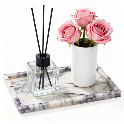 Natural Calacatta Viola Marble Tray 10X6 Inch, Non-Resin Bathroom Vanity Tray For Jewellery Perfume Cosmetics, Stone Countertop Organizer With Non-Slip Pads Christmas