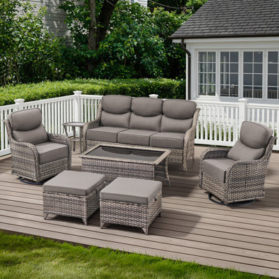 5-7 Person Outdoor Wicker Patio Conversation Set With Ottomans
