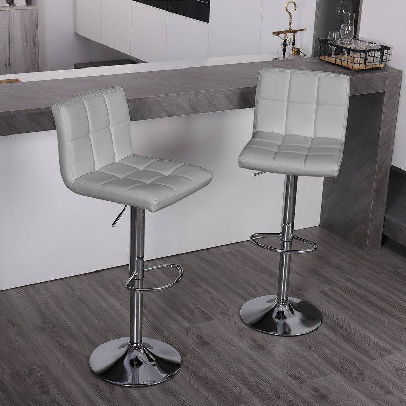 Ludmil Swivel Adjustable Height 32.5" Bar Stool, Light Gray, 2