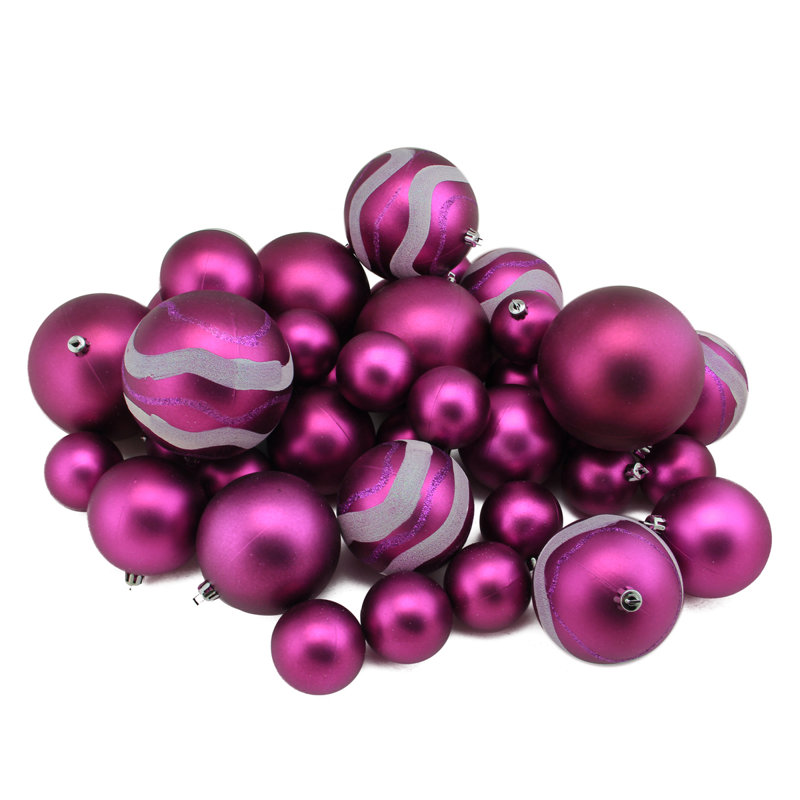 Ornements en forme de boule de Noël incassable à 2 finitions 39 carats, Rose magenta clair