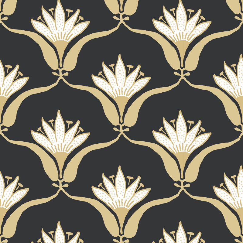Wallflower - papier peint noir et jaune par Julianne Taylor Style, Faux Grasscloth, Black Yellow, Non-pasted
