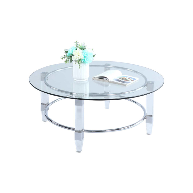 Table basse contemporaine à plateau rond en verre