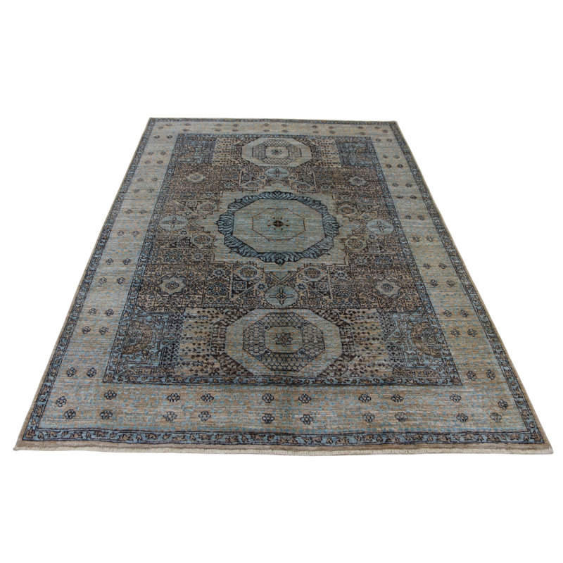 Hand Knotted Wool Area Rug in Beige