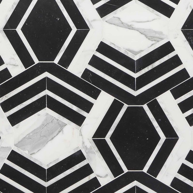 Mezzo 11x18 Polished Calacatta Marble Mosaic Tile, Brava Polished