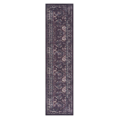 Tapis de couloir lavable 2 pi 6 po x 10 pi, à poils courts et antidérapant pour la cuisine, la chambre à coucher, la salle à manger et le salon - noir et bourgogne / noir bourgogne