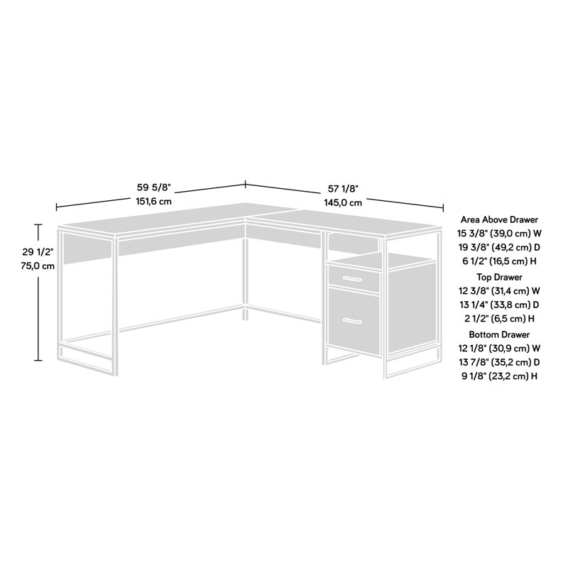L-Shaped Desk, Brown Finish