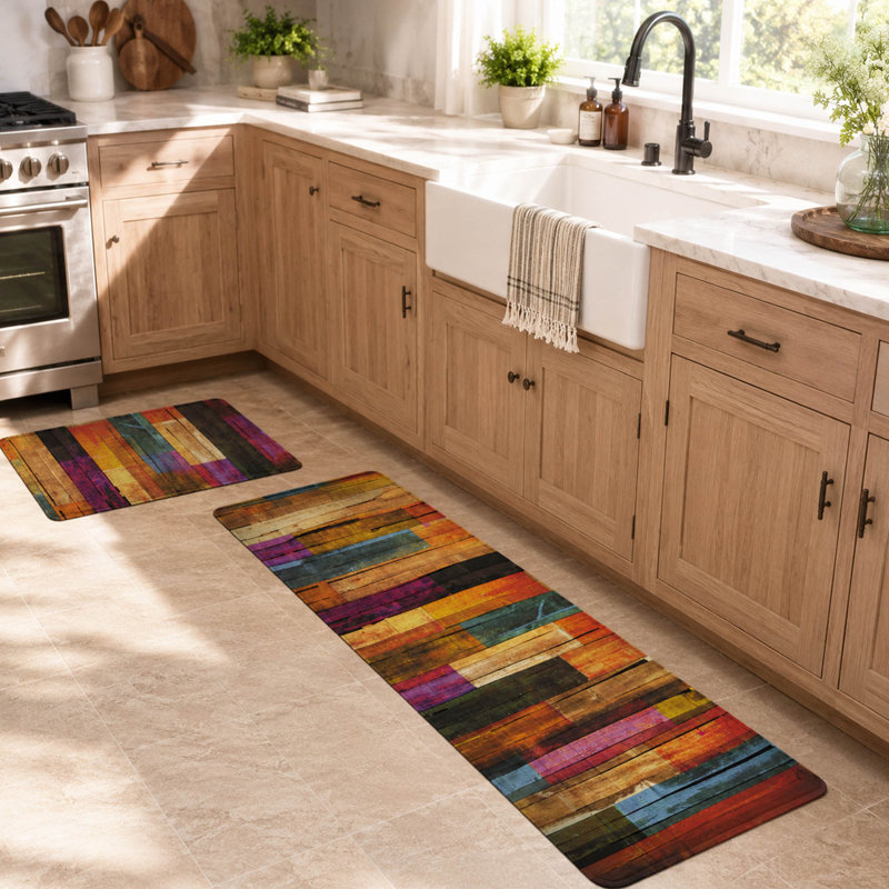 Ensemble de 2 tapis de cuisine abstraits avec motif coussiné anti-fatigue