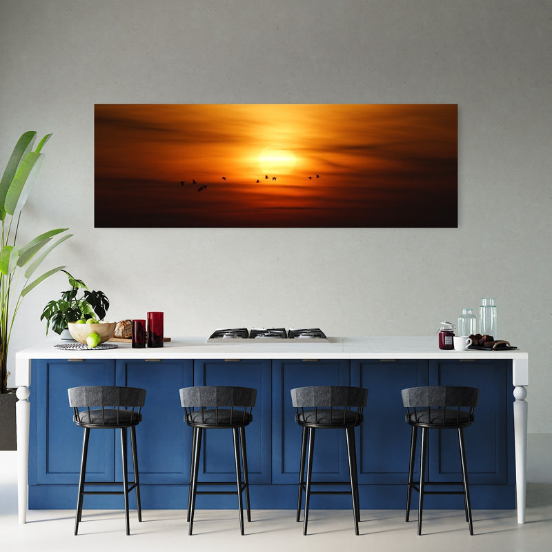 «Golden Hour Birds», art dramatique paisible au coucher du soleil, H 20 po x l 60 po