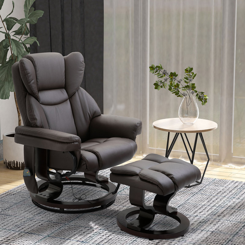 Fauteuil inclinable massant avec repose-pieds, Similicuir brun