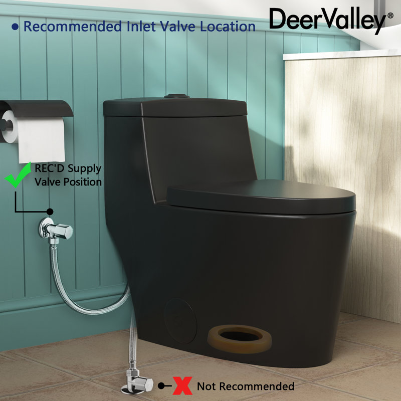 Toilette allongée monobloc DeerValley Prism, Noir mat / noir, 12"