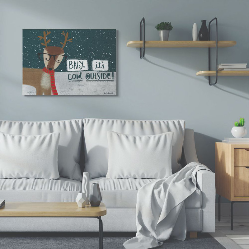«Baby Its Cold dehors Deer», peinture, H 30 po x l 40 po, Toile tendue