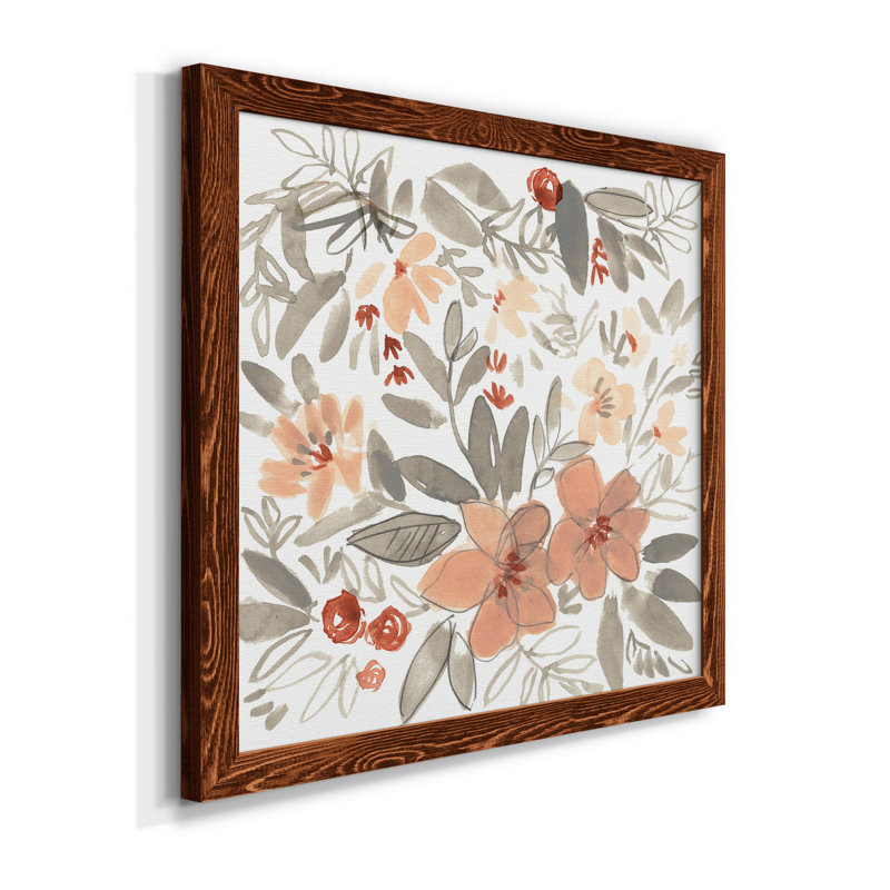 «Peach & Rust Blooms II», toile encadrée de qualité supérieure - prête à être accrochée, H 27,5 po x l 27,5 po x P 1,5 po