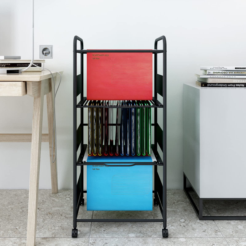 Kynsley 89cm H x 42cm W File Cart with Wheels, Black