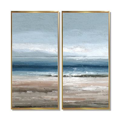 «White Blue Coastal Oceanic Oasis Found», art sur toile plage, art mural blanc bord de mer 2 pièces