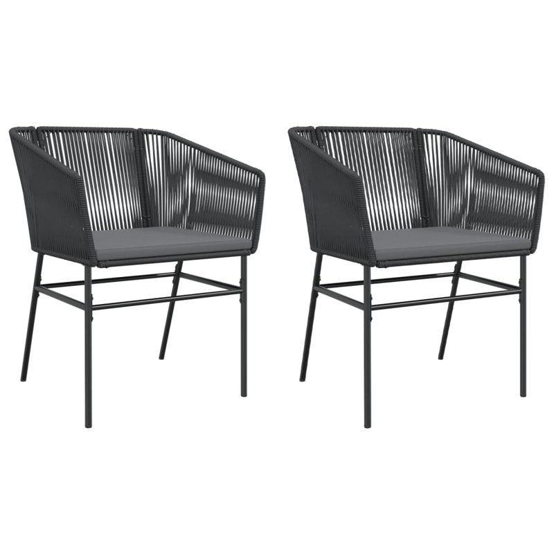 Chaises de patio 2 pièces avec coussins poly rotin, Gris foncé, Noir, noir, noir, noir