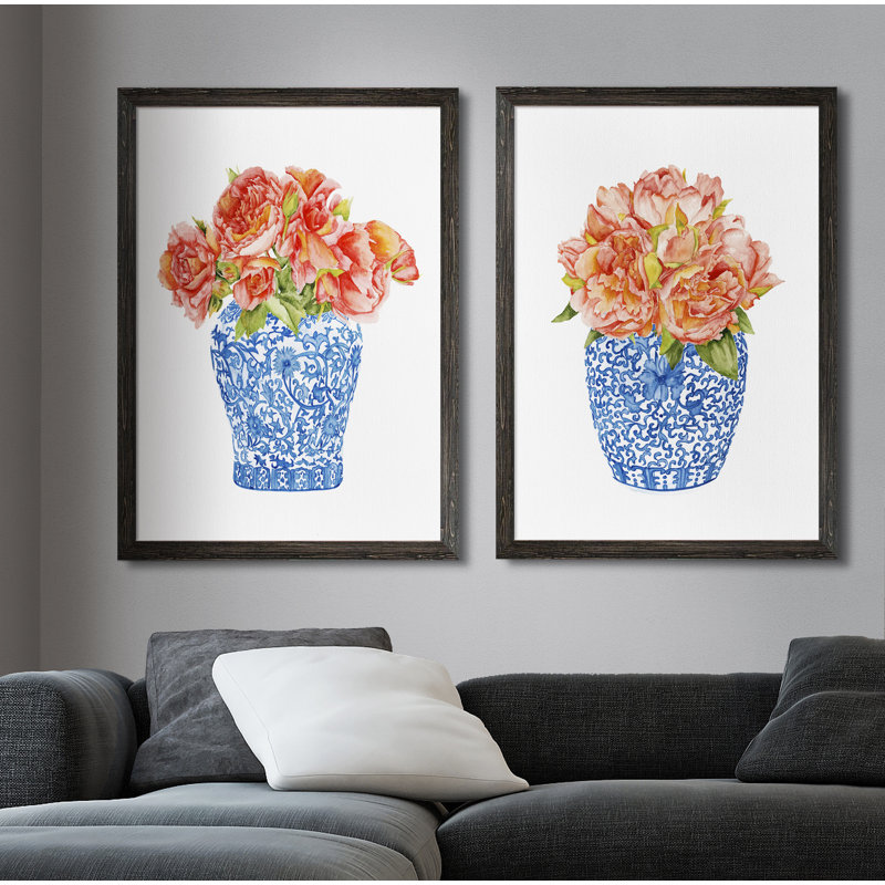 «Sweet Peony I» par Vincent Van Gogh, ensemble de 2 reproductions d'art encadrées, H 24 po x l 18 po, Toile encadrée, Ébène