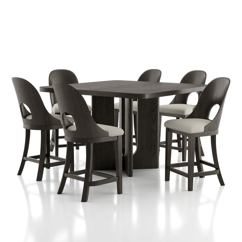 Doloros Counter Height Dining Table Set, Ash Gray, 7 Pieces: Table, 6 Chairs