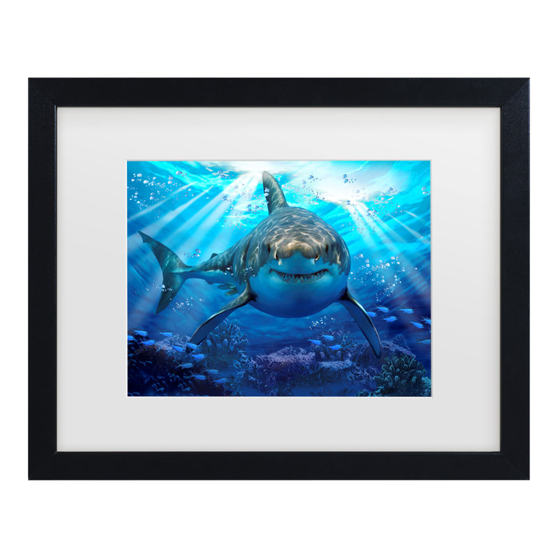 " Stalking Shark " by Howard Robinson, 13" H x 16" W x 0.75" D, Black