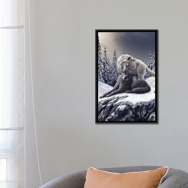«Snow Kisses», impression sur toile, H 26 po x l 18 po x P 1,5 po, Toile avec cadre noir, Pas de tapis
