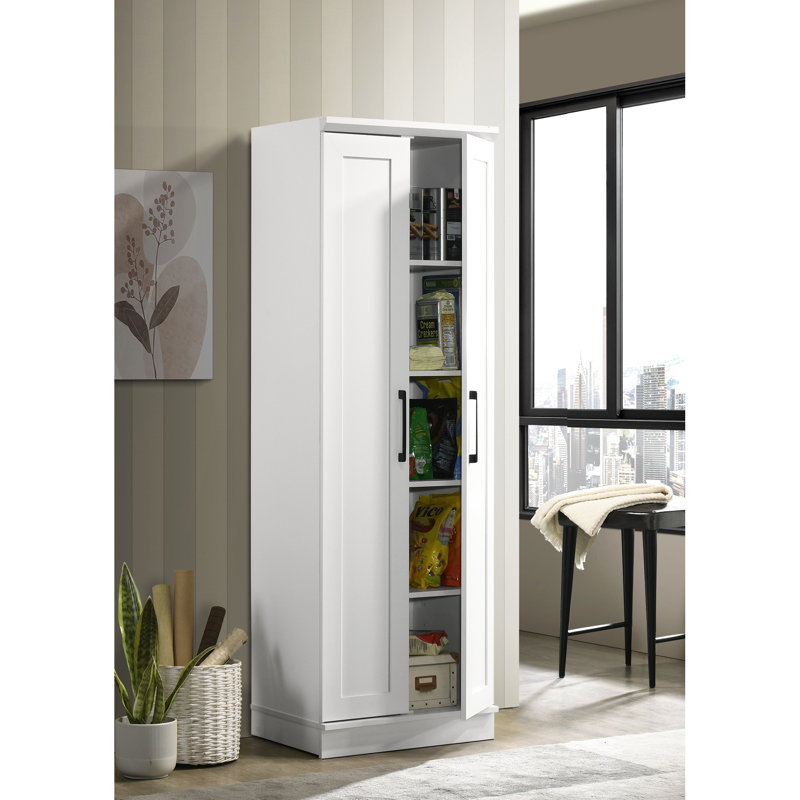 White 23" Storage Cabinet With Framed Panel & 4 Adjustable Shelf Assemblies - Panel, Shelves For Practical Use