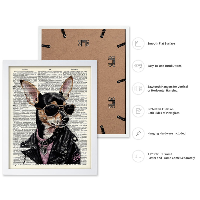Chihuahua dans les lunettes de soleil No3, H 18 po x l 24 po, Affiche, Encadrement blanc