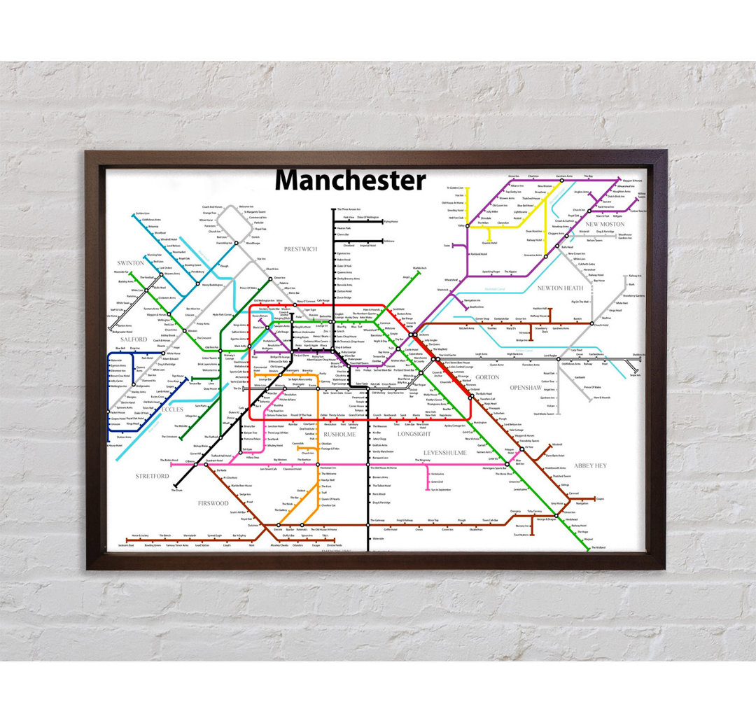 Manchester Pub Tube Map - Einzelbildrahmen Kunstdrucke auf Leinwand