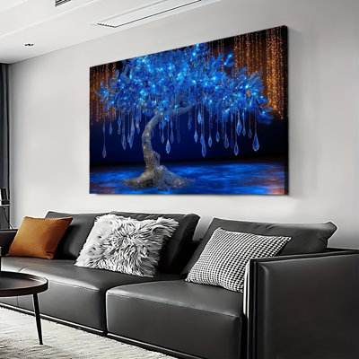Large Gallery Wrapped Canvas Wall Art Print, Tree Of Life Designed From A Single Leaf for Living Room & Bedroom