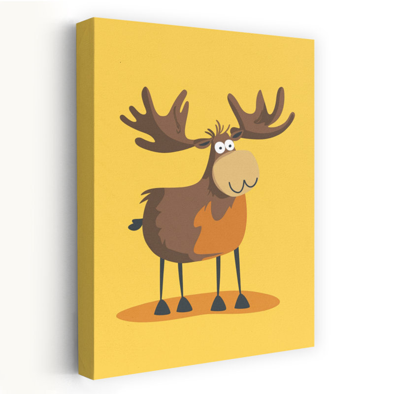 Happy Cartoon Moose Contemporary Forest Wall Art Print by Mathieu - Wrapped Canvas Print, 60.96cm H x 40.64cm W