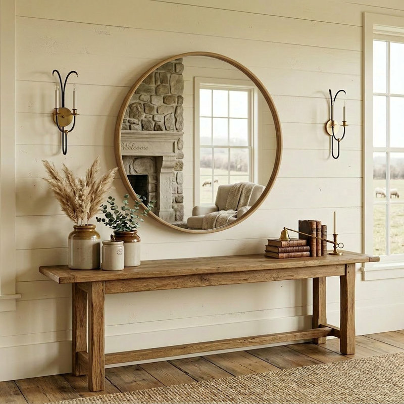 Natural Setback Round Mirror 