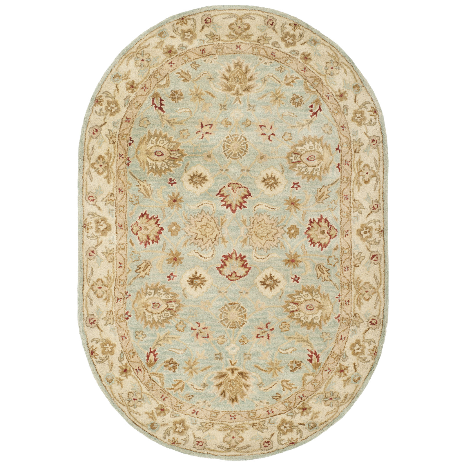 Samuel Gray Blue Beige Hand-Tufted Wool Rug, Oval 7'6" x 9'6" 
