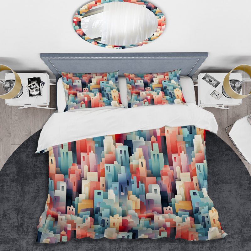 Ensemble de housse de couette géométrique Geometric Pastel Colors Skylines Pattern