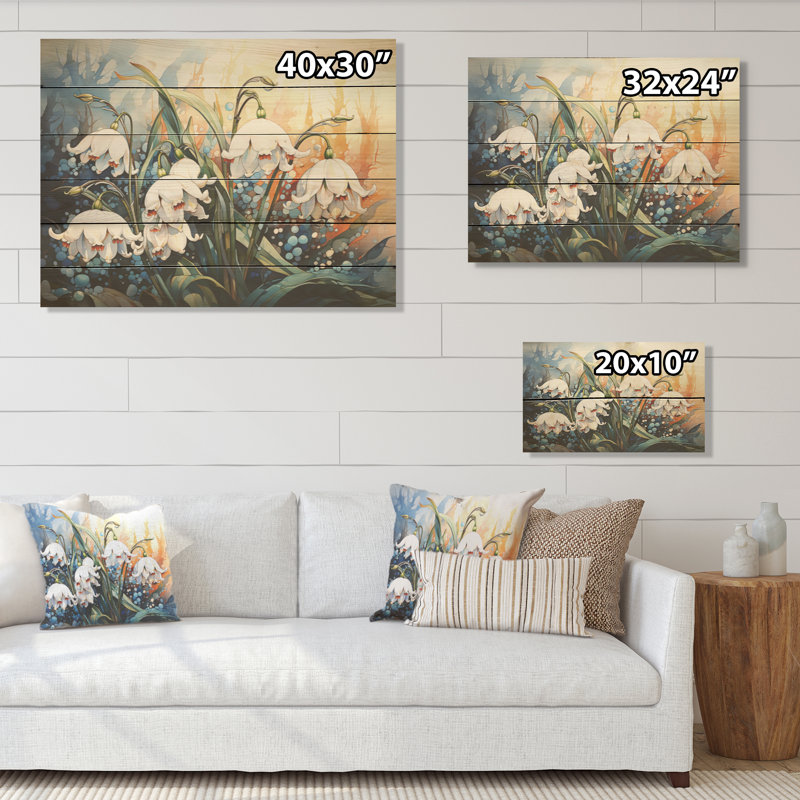 «Snowdrops Charm in Winter - Snowdrops», art sur bois de pin naturel, H 10 po x l 20 po