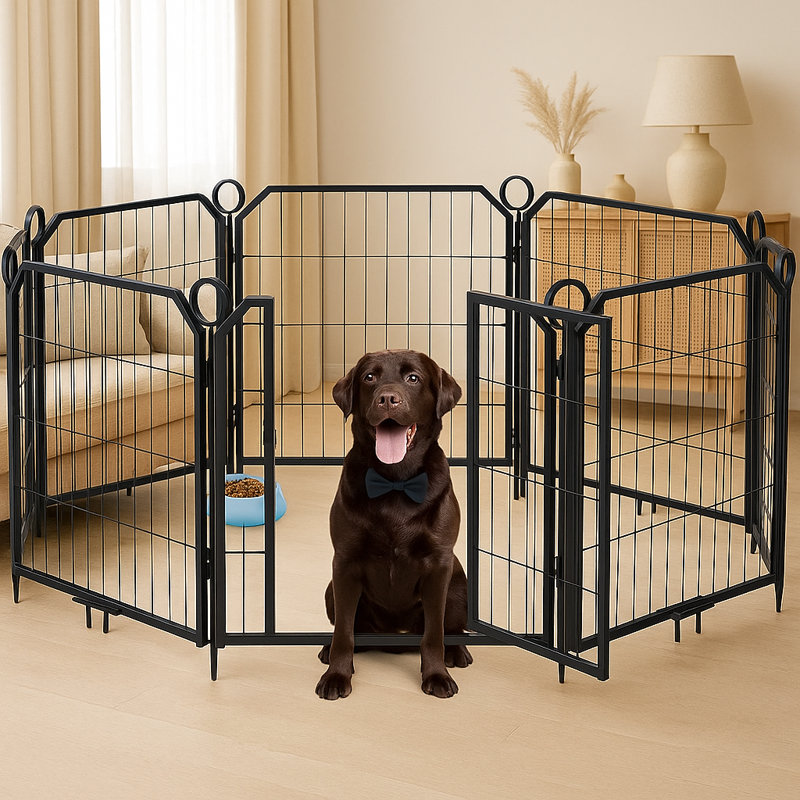 Parc pour chien 8 panneaux intérieur / extérieur de 40 po avec porte verrouillable et revêtement antirouille