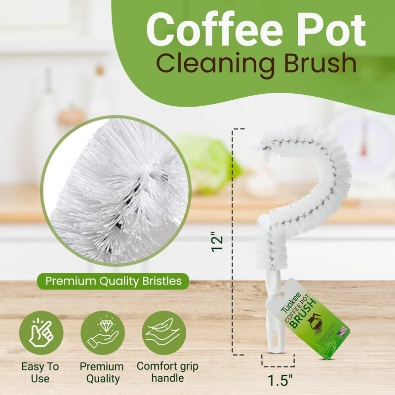 2-Pack Curved Coffee Pot Cleaning Brush with Non-Scratch Bristles for Glass & Stainless Carafes