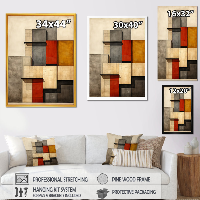 «Simplicity Of Beauty Vintage Abstract I», art mural moderne sur toile géométrique, Cadre flottant noir, H 20 po x l 12 po
