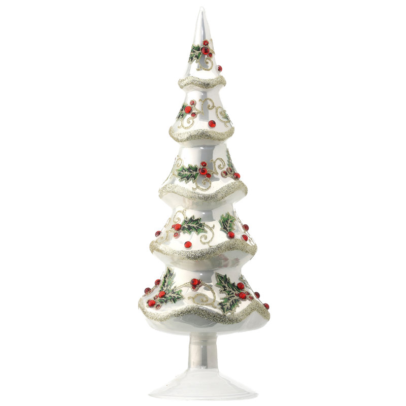 Arbre en verre 12 po avec houx et baies