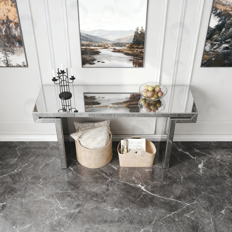 Console à miroir avec verre trempé cannelé