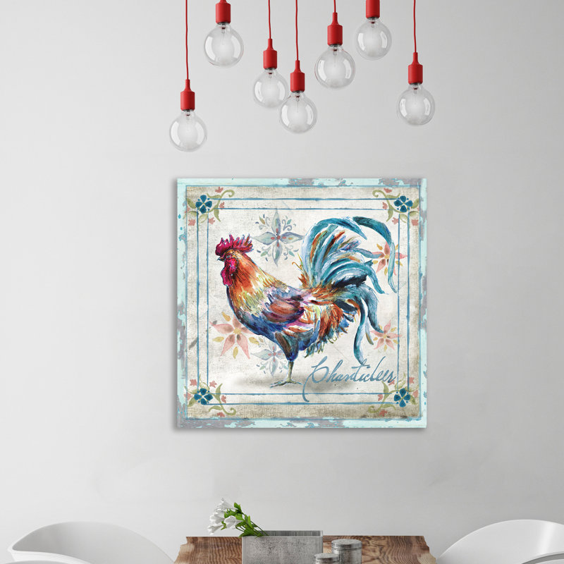 « aquarelle coq » par tre sorelle studios, reproduction d’art sur toile tendue, H 30 po x l 30 po x P 1,5 po
