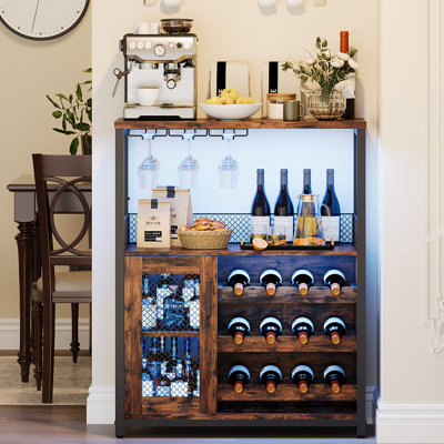 3-tier Wine Bar Cabinet With Led Lights For Kitchen, Living Room And Bar