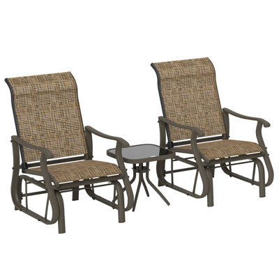 3-Piece Outdoor Gliders Set Bistro Set with Steel Frame, Tempered Glass Top Table for Patio, Garden, Backyard, Lawn by Latitude Run