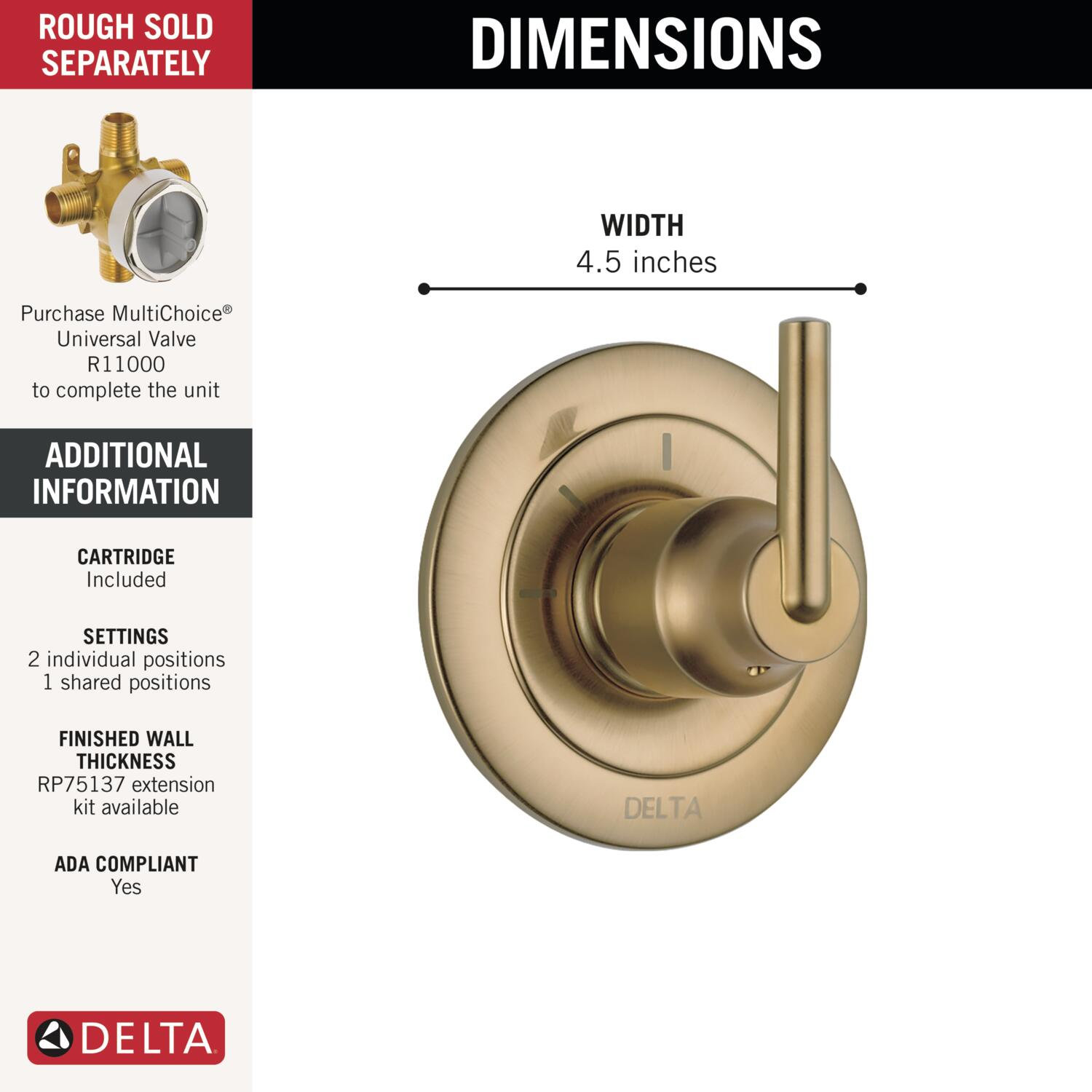 Trinsic 3-Setting Shower Diverter Trim Kit, Brilliance Champagne Bronze